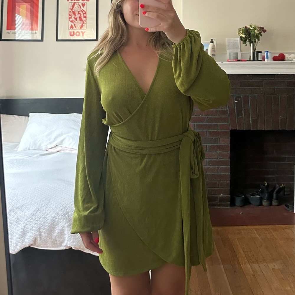 Green sparkly wrap dress